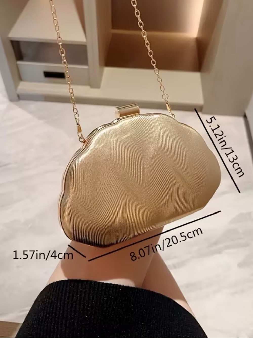 Gold Metallic Shell Clutch - Picture 3 of 4